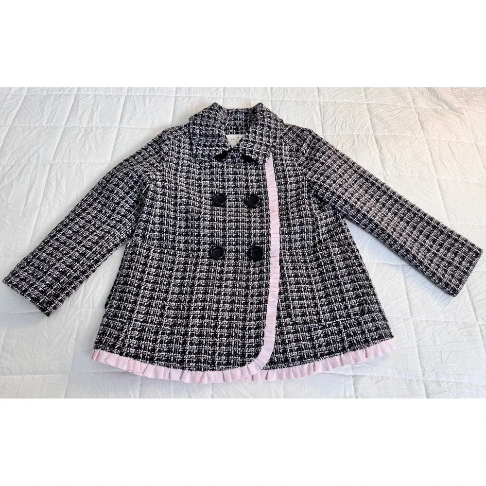 Kate Spade New York Fancy Tweed Double Breasted Ruffle Trim Jacket Kids 3Y
